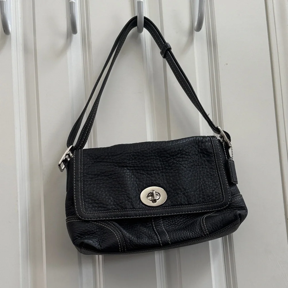 Coach Black Pebble Leather Shoulder Bag
